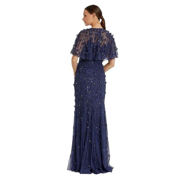 Mac‎ Duggal Dress 93653 Embellished Illusion Cape Sleeve Trumpet Gown Size 14 - Picture 3 of 8